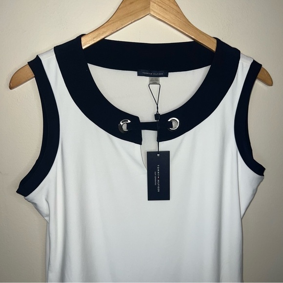 Tommy Hilfiger Black and White Sleeveless Summer Dress Shirt Size Large NWT - Picture 5 of 7